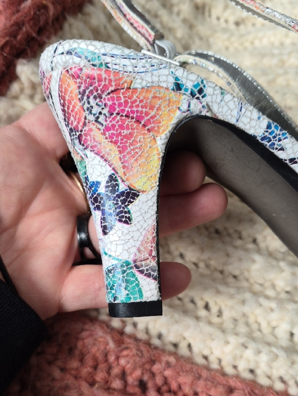 David Tate Mosaic Floral Slingback Pump Heels Multicolor Pastels 9.5 - Picture 14 of 16
